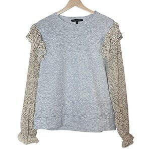 Supply & Demand Ruffle Sheer Sleeve Mix Media Space Dye Pullover Sweater Size M